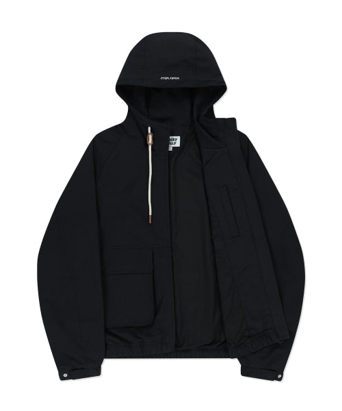 Basic Cotton Hooded Windbreaker Black