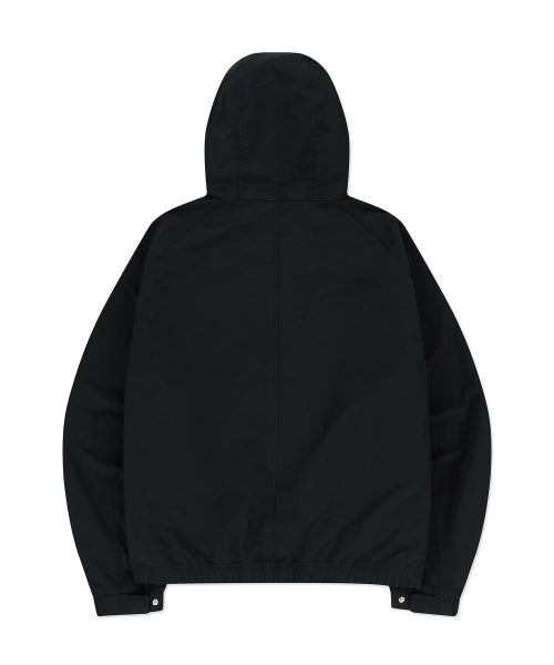 Basic Cotton Hooded Windbreaker Black