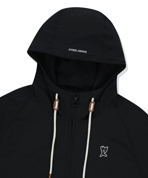 Basic Cotton Hooded Windbreaker Black