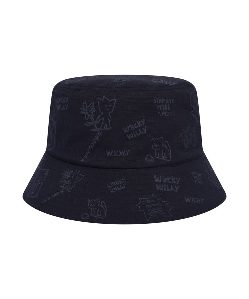 Hand-drawing reversible bucket hat navy