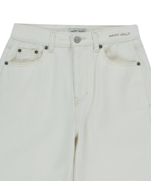 Women's Pigment Color Washing Denim Pants Cream