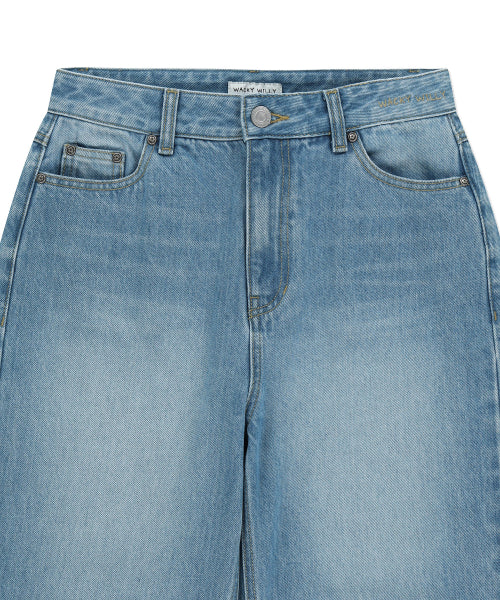 Women's Semi-Wide Denim Pants Light Blue