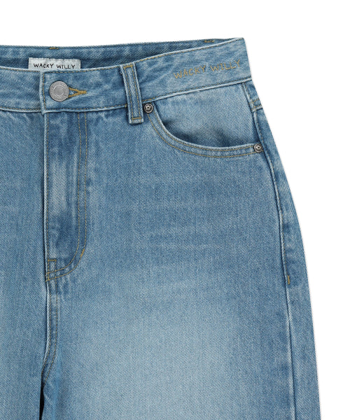 Women's Semi-Wide Denim Pants Light Blue