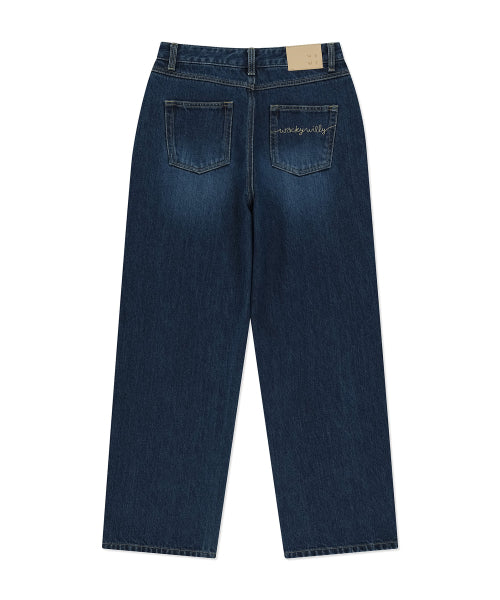 Women's Semi-Wide Denim Pants Blue