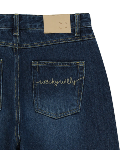Women's Semi-Wide Denim Pants Blue