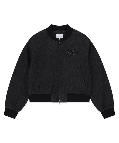 Women's short denim blue jacket black