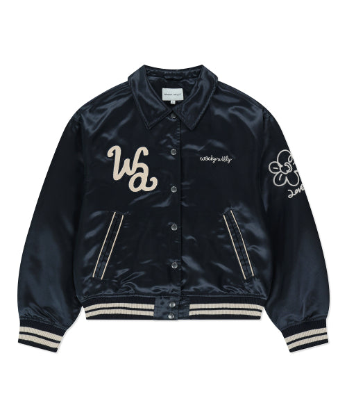 Women's typo embroidery bar city jacket dark navy