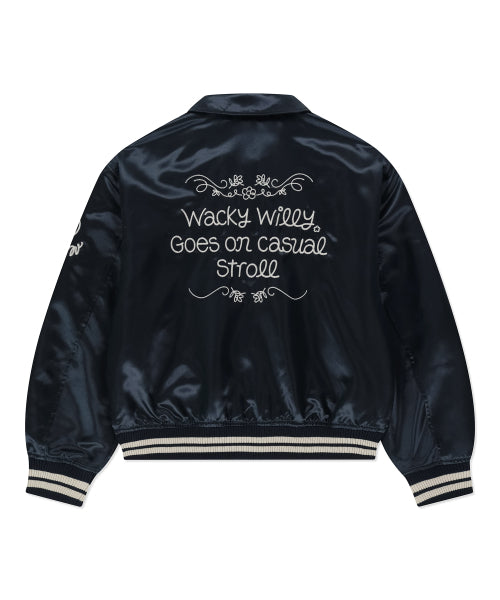 Women's typo embroidery bar city jacket dark navy