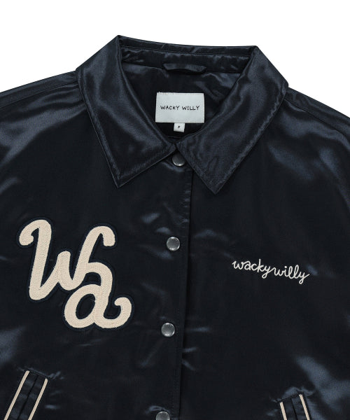 Women's typo embroidery bar city jacket dark navy
