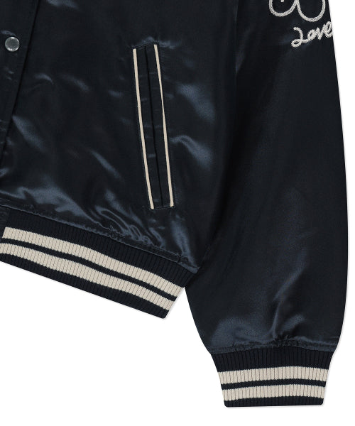 Women's typo embroidery bar city jacket dark navy