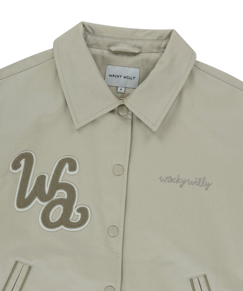 Women's Typos Embroidery Varsity Jacket Beige