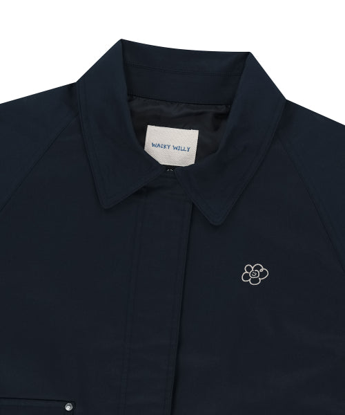 Women's cotton mixed collar jacket navy