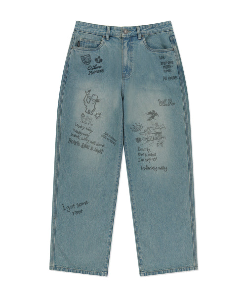 Kiki graphic denim pants blue
