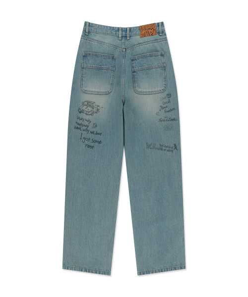 Kiki graphic denim pants blue