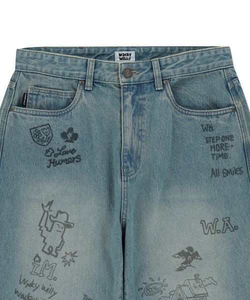 Kiki graphic denim pants blue