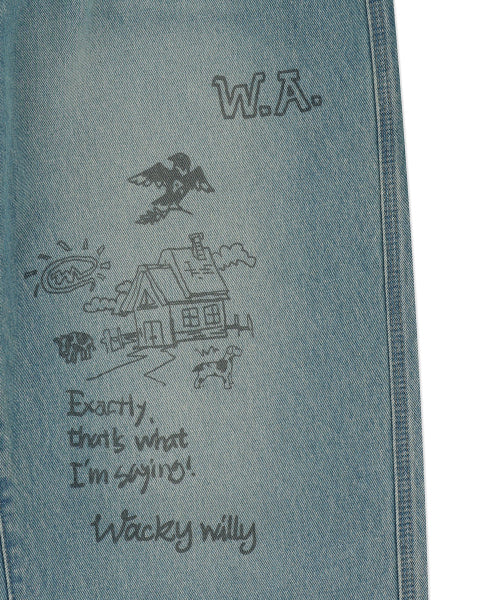 Kiki graphic denim pants blue