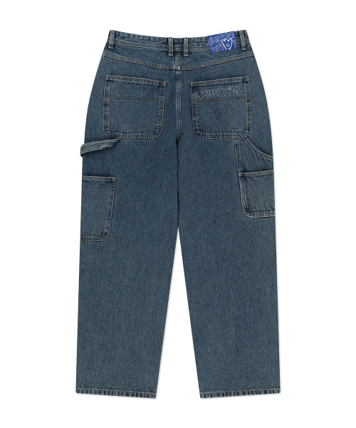 Doublenie multi-pocket denim pants sky blue