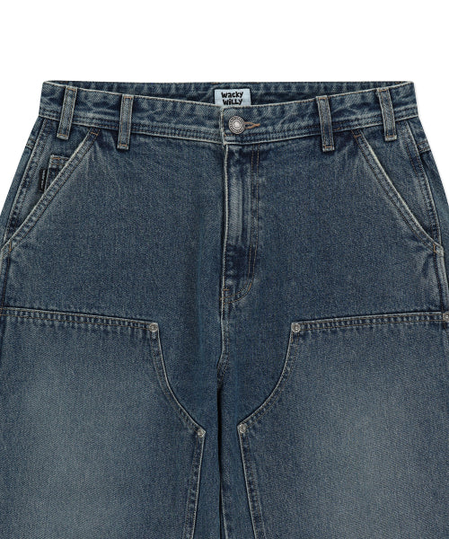 Doublenie multi-pocket denim pants sky blue