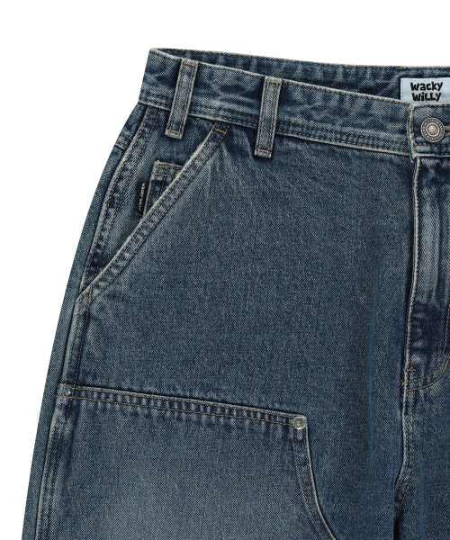 Doublenie multi-pocket denim pants sky blue