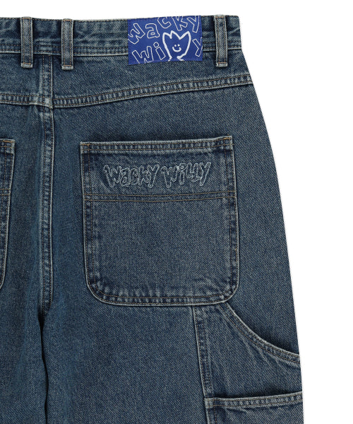 Doublenie multi-pocket denim pants sky blue