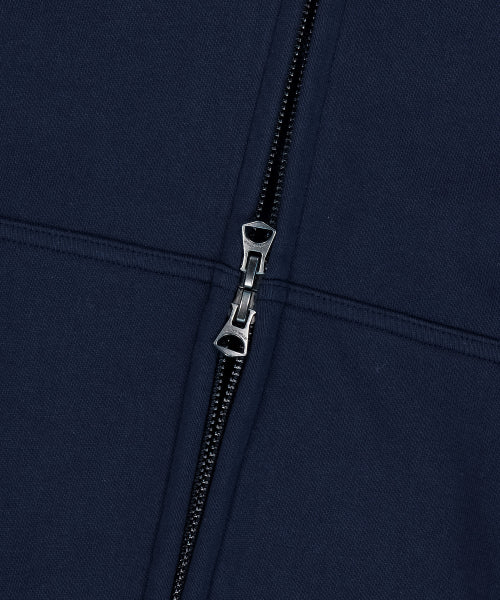 typo applique hooded zip-up navy