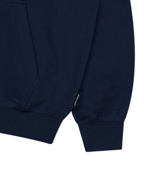 typo applique hooded zip-up navy