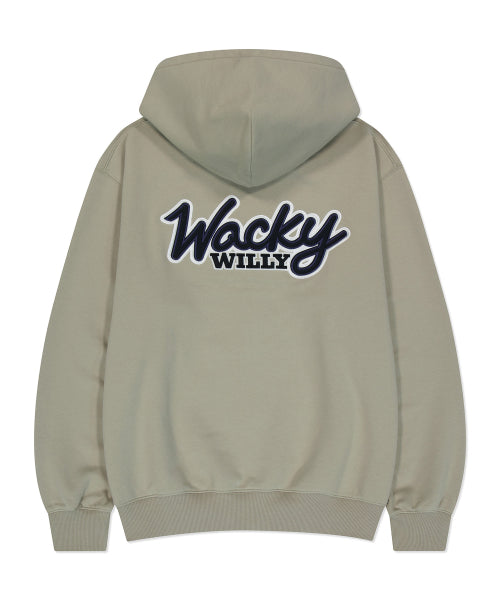 typo applique hooded zip-up beige