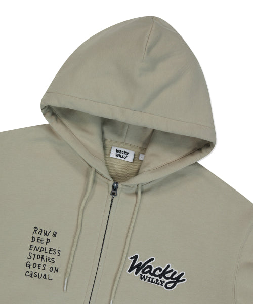 typo applique hooded zip-up beige
