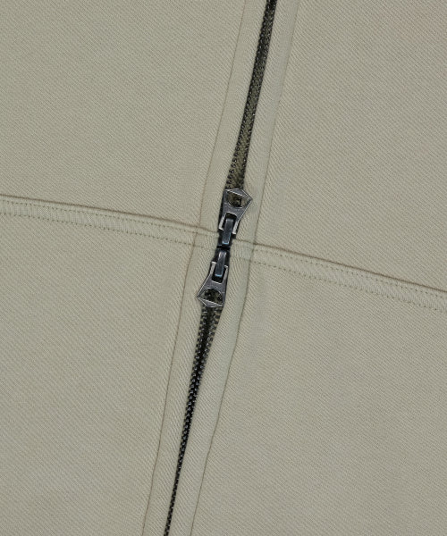 typo applique hooded zip-up beige