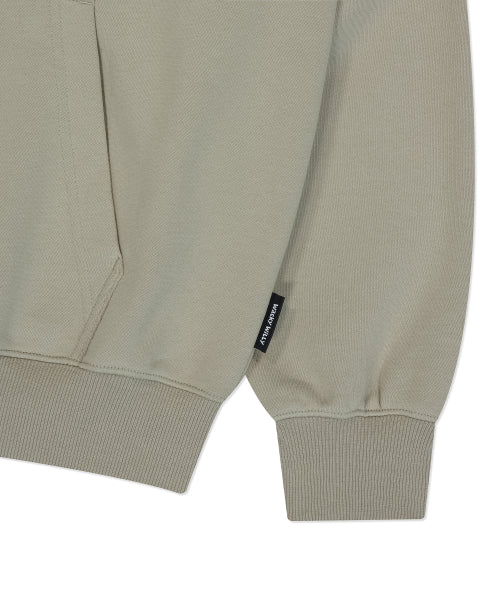 typo applique hooded zip-up beige
