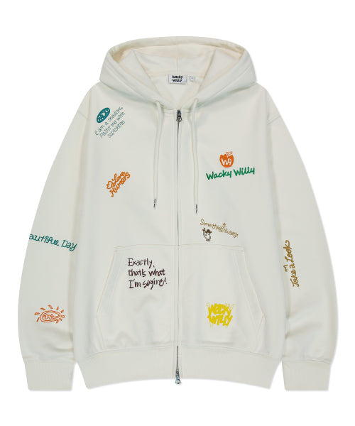 Kiki All Over Graffiti Hooded Zip-Up Cream