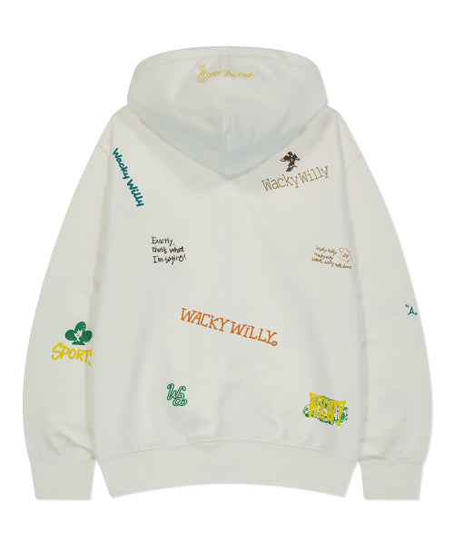 Kiki All Over Graffiti Hooded Zip-Up Cream