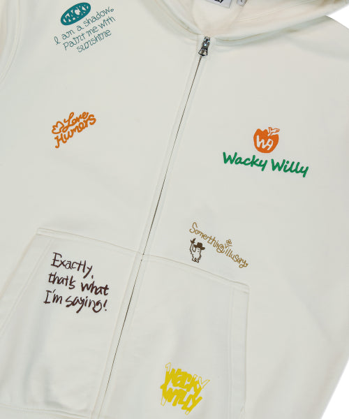 Kiki All Over Graffiti Hooded Zip-Up Cream