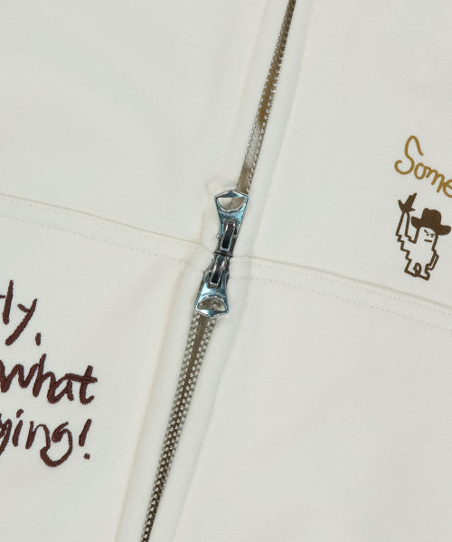 Kiki All Over Graffiti Hooded Zip-Up Cream