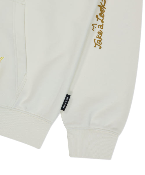 Kiki All Over Graffiti Hooded Zip-Up Cream