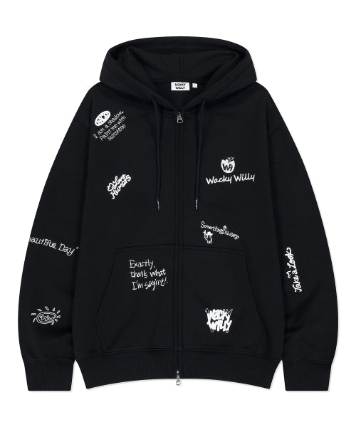Kiki All-Over Graffiti Hooded Zip-Up Black