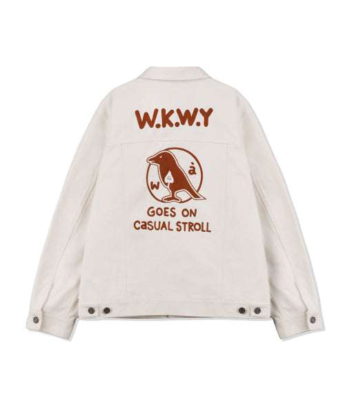 embroidered lettering trucker cream