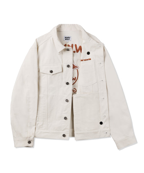 embroidered lettering trucker cream