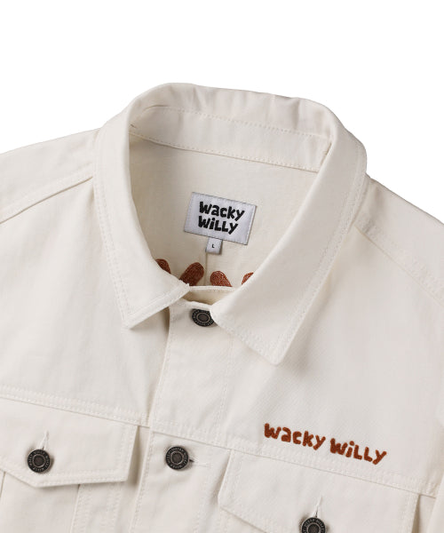 embroidered lettering trucker cream