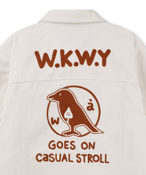 embroidered lettering trucker cream