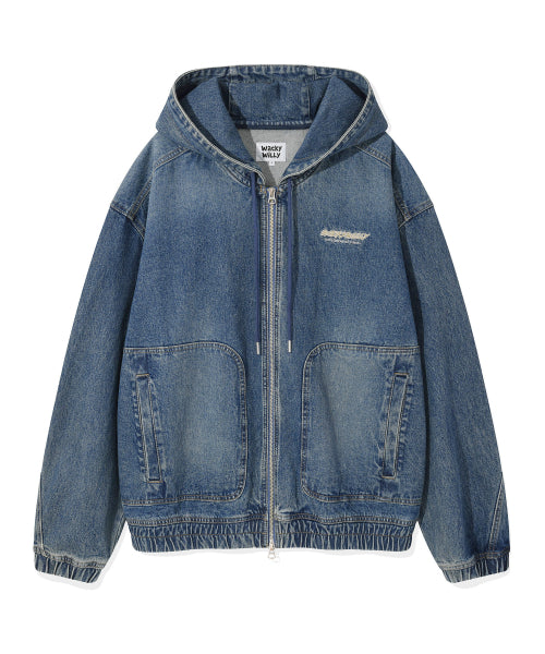 Denim Hooded Zip-Up Jumper Light Blue