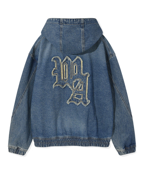 Denim Hooded Zip-Up Jumper Light Blue