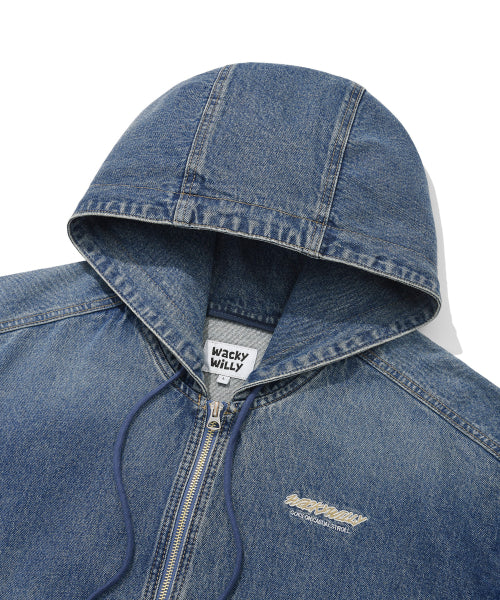 Denim Hooded Zip-Up Jumper Light Blue