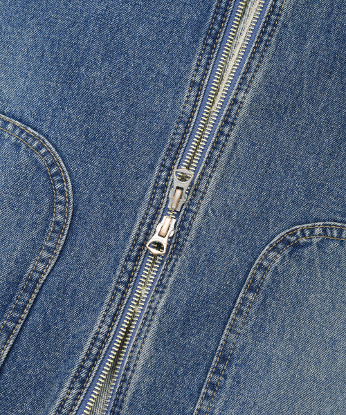 Denim Hooded Zip-Up Jumper Light Blue