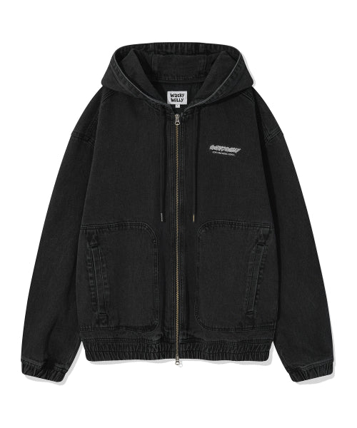 Denim Hooded Zip-Up Jumper Black