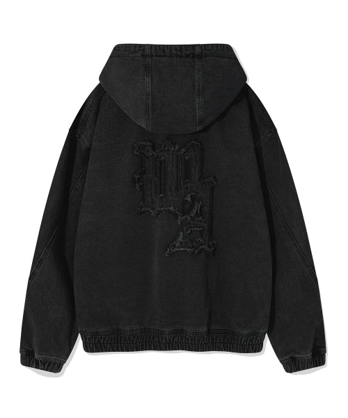 Denim Hooded Zip-Up Jumper Black