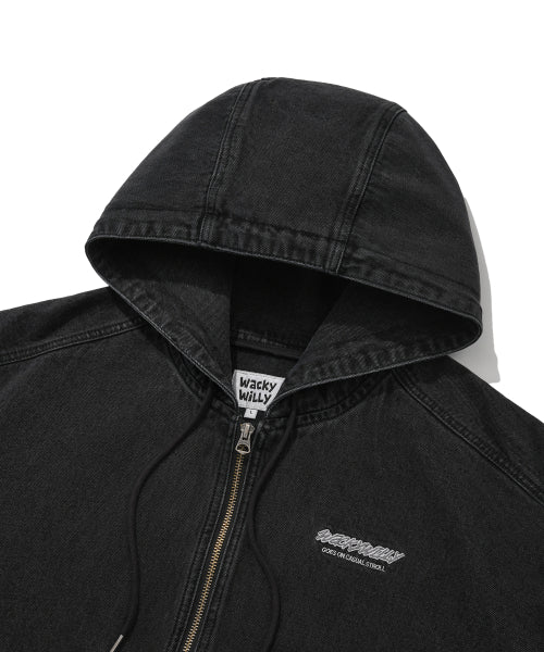 Denim Hooded Zip-Up Jumper Black