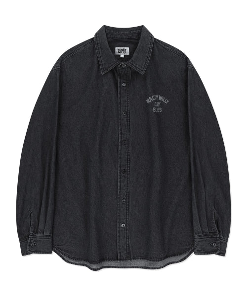 typo washed oversized fit denim shirt black