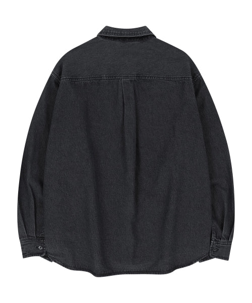 typo washed oversized fit denim shirt black