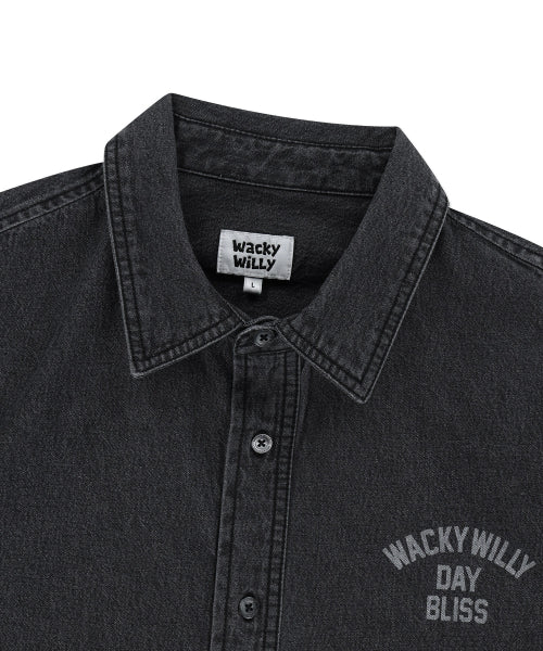 typo washed oversized fit denim shirt black